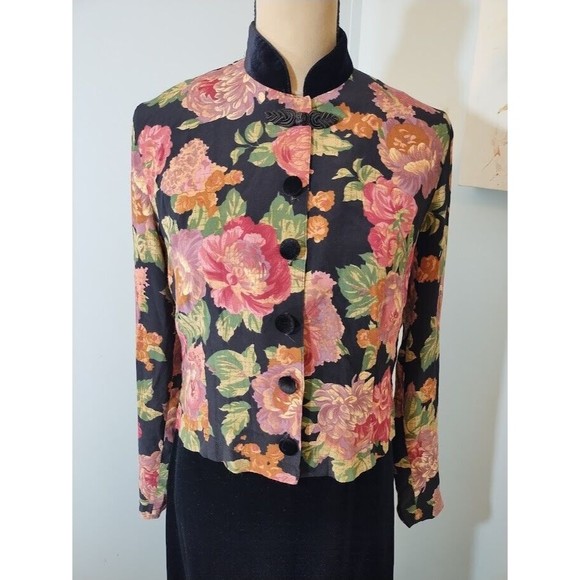Coldwater Creek Womens Black Velvet Dress Floral Jacket size 6 Long Buttons 2 pc - Picture 3 of 16